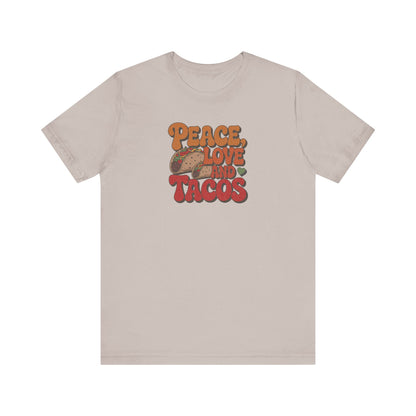 Peace, Love, and Tacos — Retro Foodie Tee (Light)