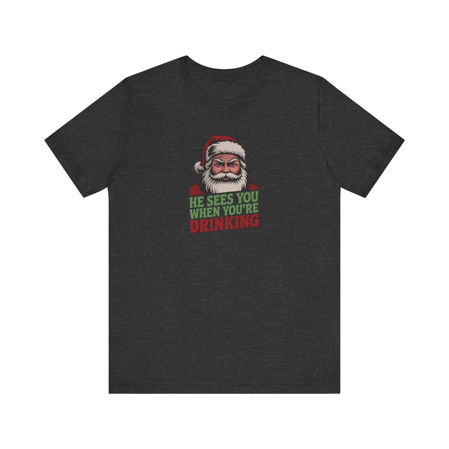 He Sees You When You're Drinking — Judgmental Santa Retro Tee (Dark)