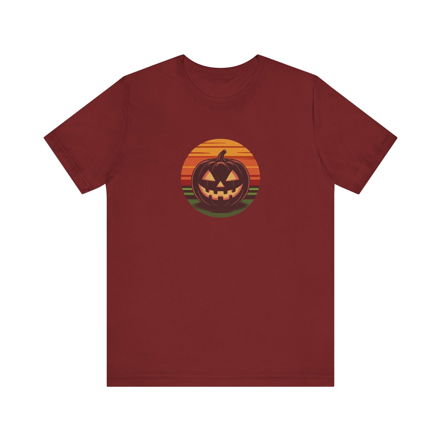 Retro Jack: Glowing Classic — Halloween Sunset Tee (Dark)