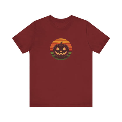 Retro Jack: Glowing Classic — Halloween Sunset Tee (Dark)