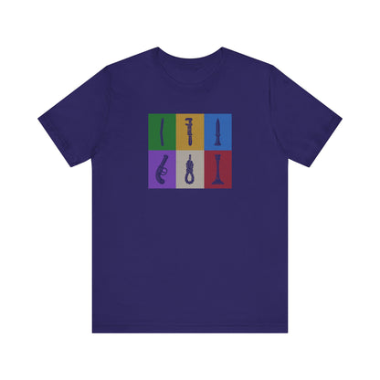 Six Ways Into the Evidence Locker — Clue Retro Tee (Dark)