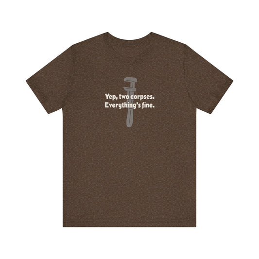 Yep, Two Corpses. Everything’s Fine — Clue Retro Tee (Dark)