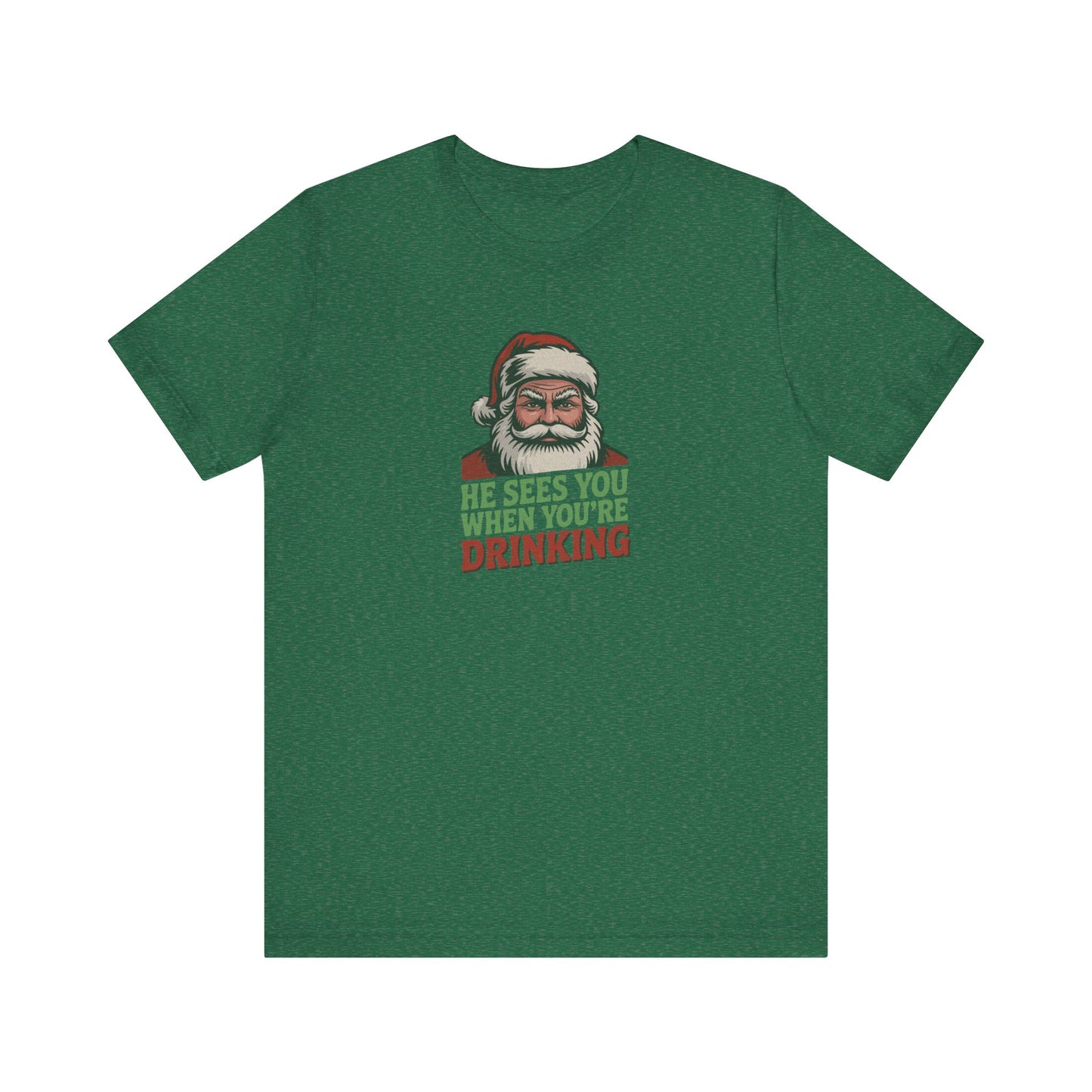 He Sees You When You're Drinking — Judgmental Santa Retro Tee (Dark)