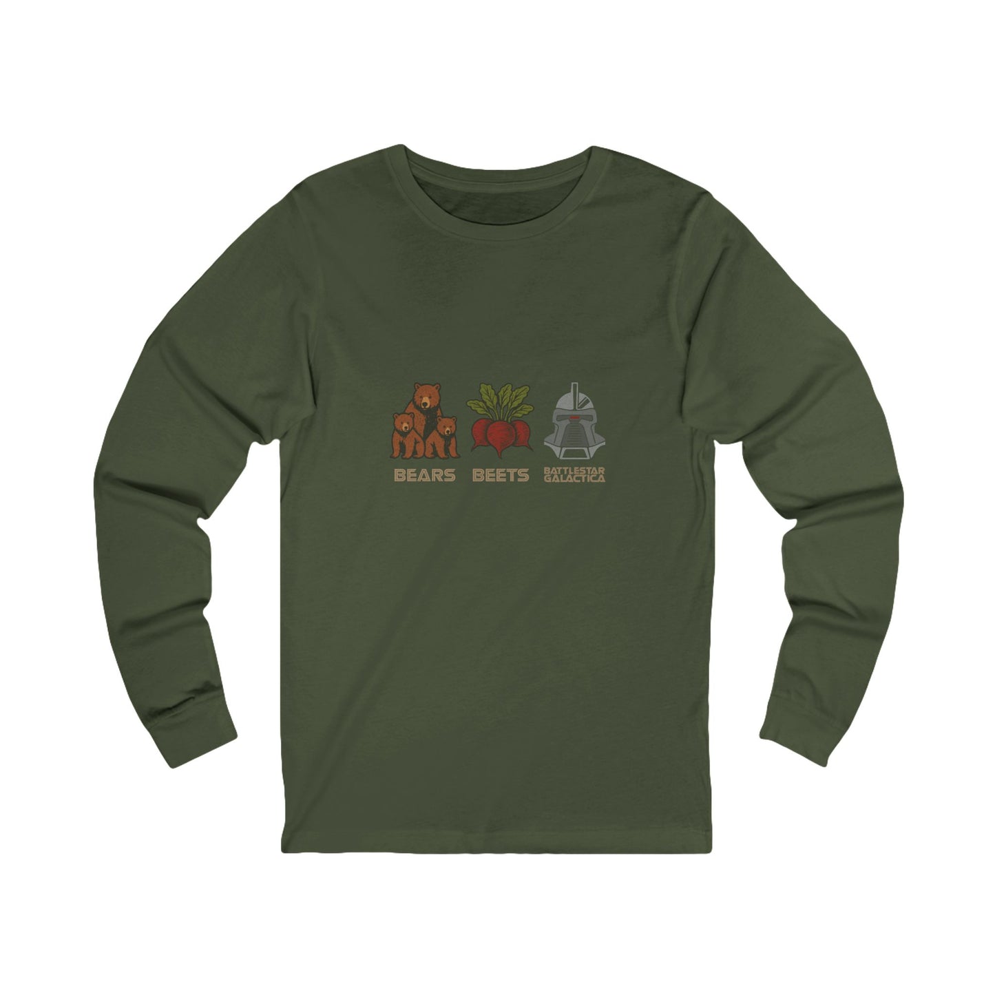 Bears, Beets, Battlestar (Captions) — Retro Long Sleeve (Dark)