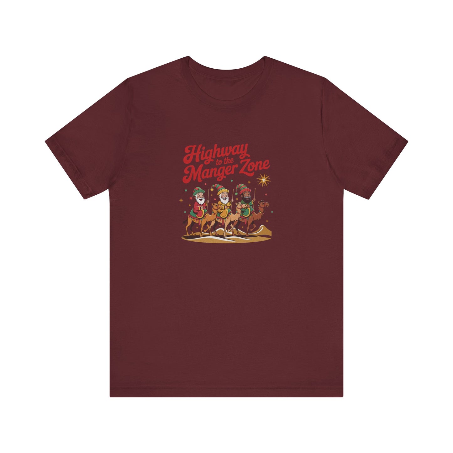 Highway to the Manger Zone — Top Gun-Inspired Christmas Retro Tee (Dark)