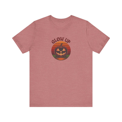 Halloween Glow Up Pumpkin — Retro Autumn Sunset Tee (Light)
