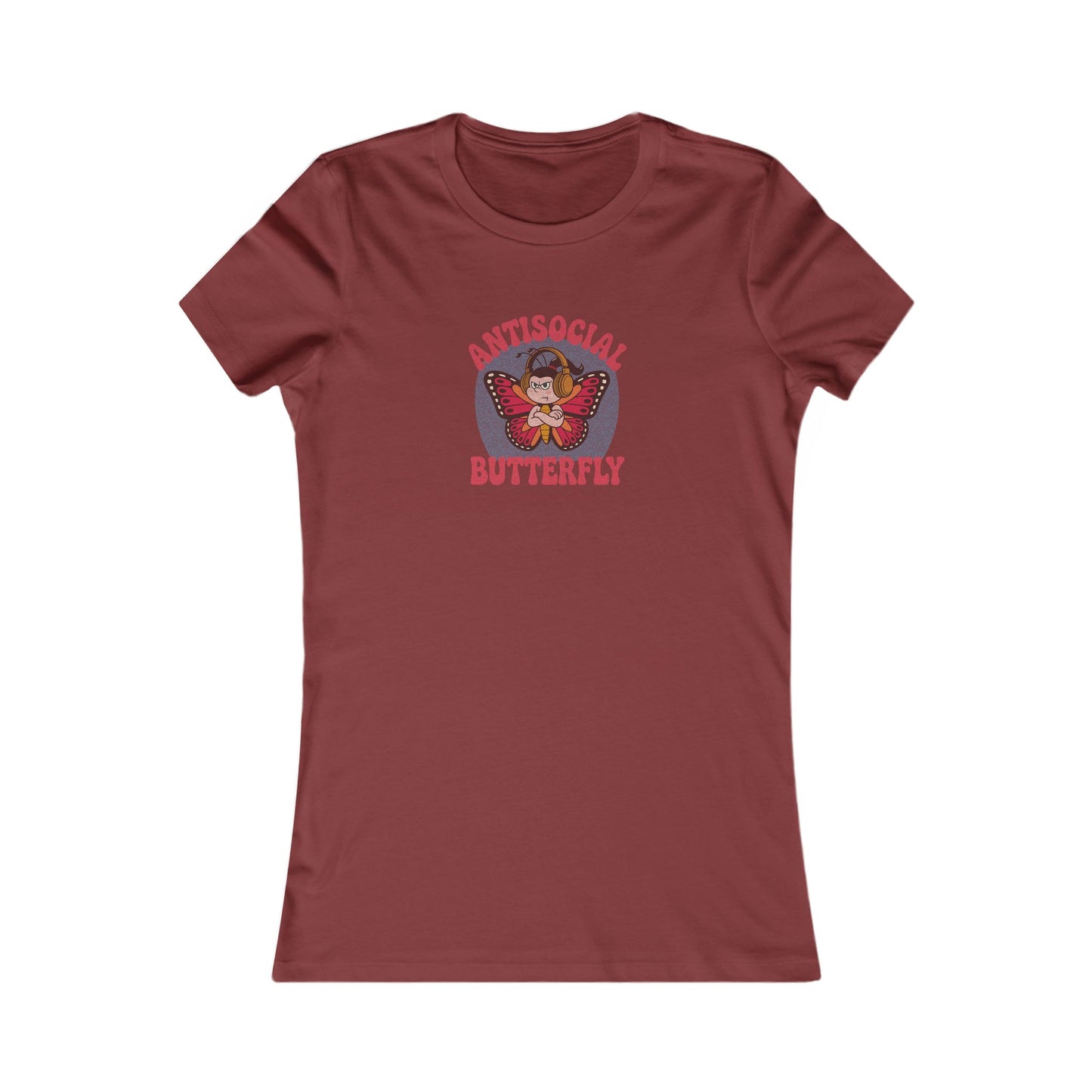 Antisocial Butterfly (Female) — Retro Workout Women's Tee (Dark)