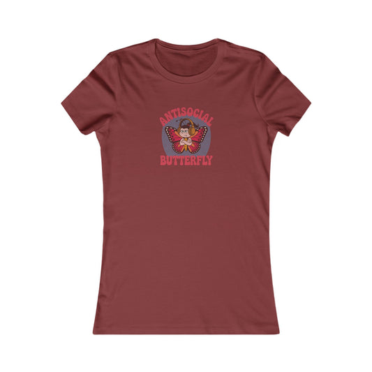 Antisocial Butterfly (Female) — Retro Workout Women's Tee (Dark)