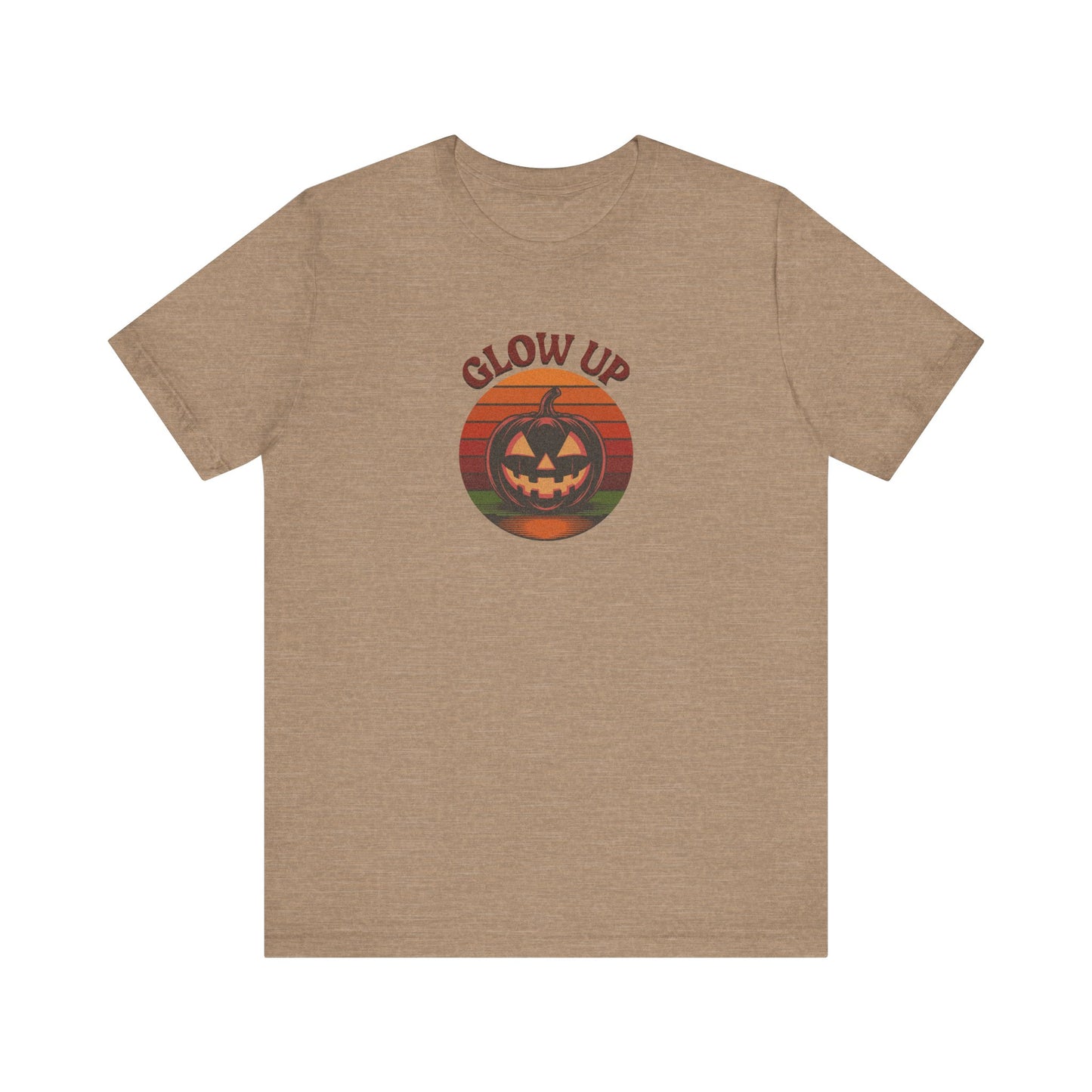 Halloween Glow Up Pumpkin — Retro Autumn Sunset Tee (Light)