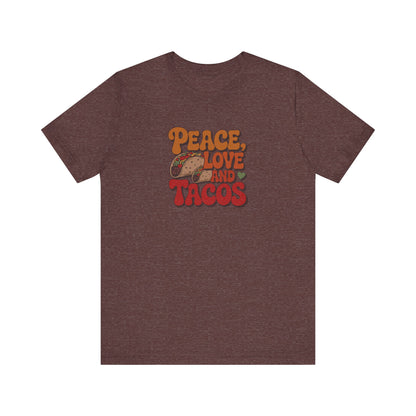 Peace, Love, and Tacos — Retro Foodie Tee (Dark)