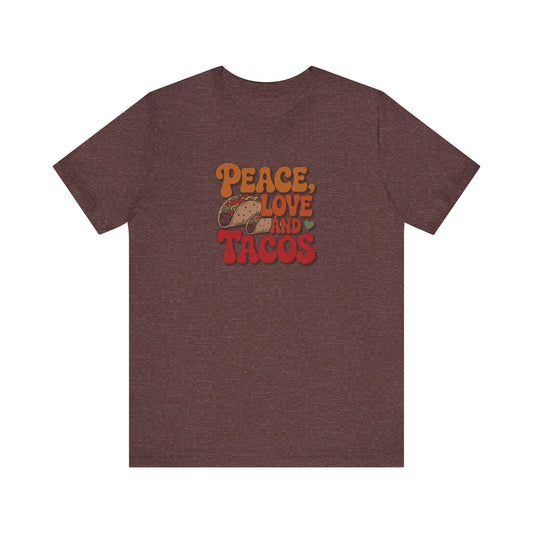 Peace, Love, and Tacos — Retro Foodie Tee (Dark)