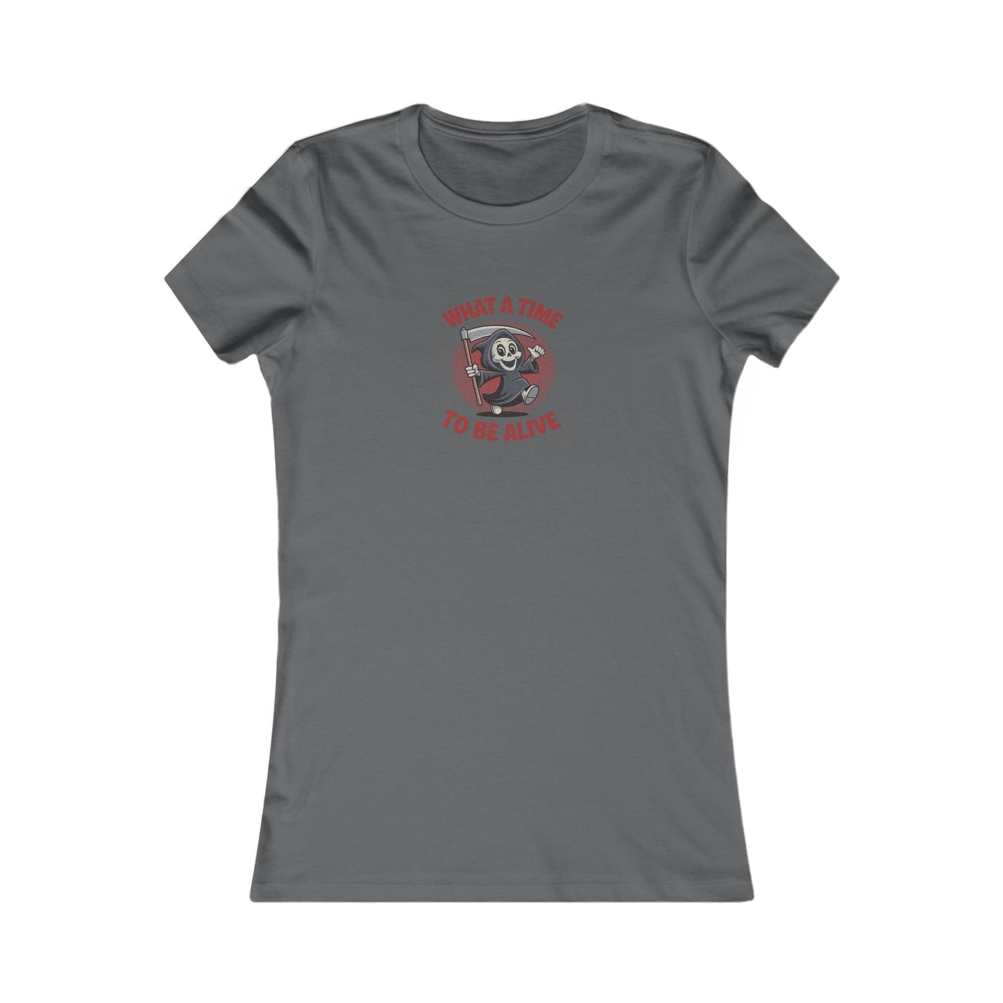 What a Time to Be Alive (Cute) — Lil Reaper Retro Women's Tee (Dark)