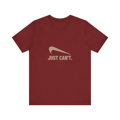 Just Can’t Athletic Parody — Retro Workout Tee (Dark)
