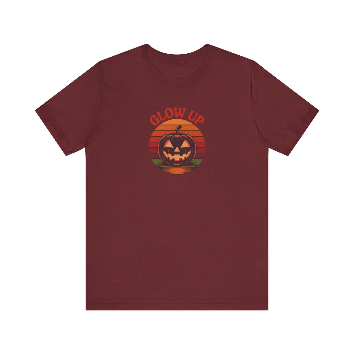 Halloween Glow Up Pumpkin — Retro Autumn Sunset Tee (Dark)