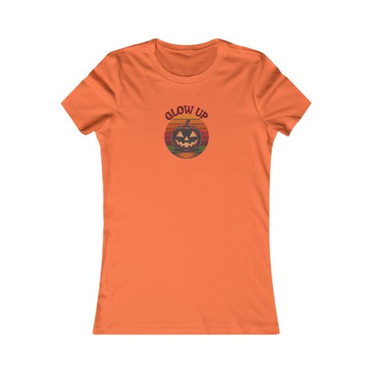 Halloween Glow Up Pumpkin — Retro Autumn Sunset Women's Tee (Light)