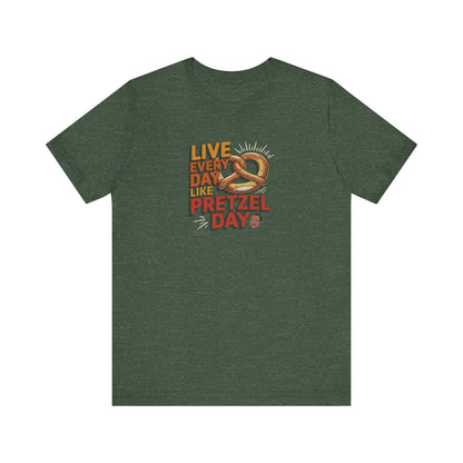 Live Every Day Like Pretzel Day — Stanley Hudson Retro Tee (Dark)