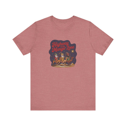 Highway to the Manger Zone — Top Gun-Inspired Christmas Retro Tee (Light)