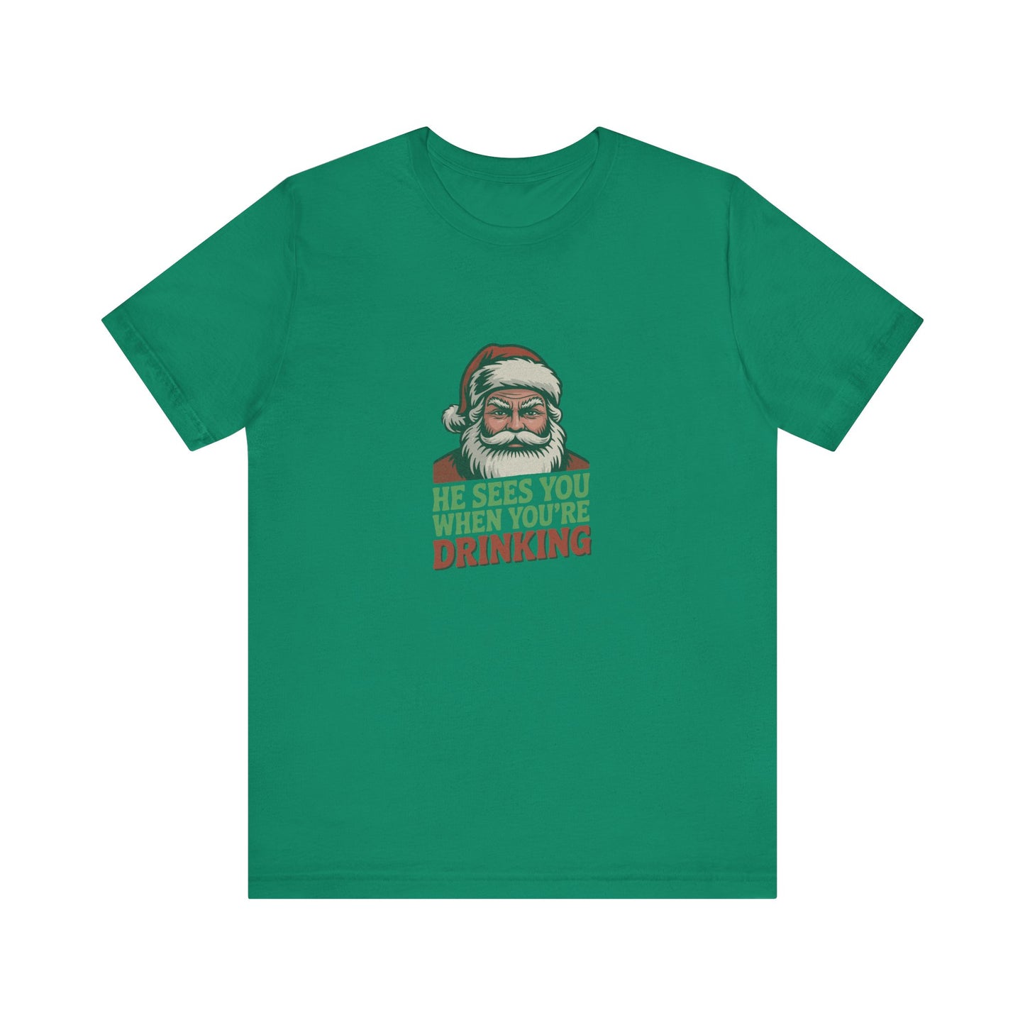 He Sees You When You're Drinking — Judgmental Santa Retro Tee (Dark)