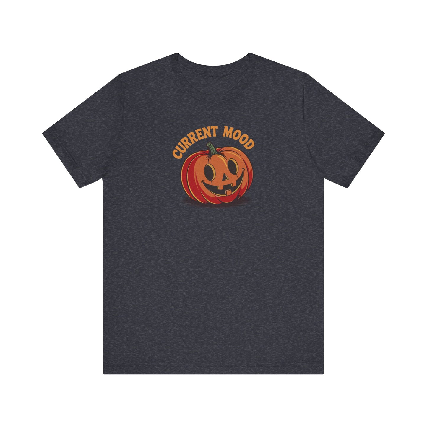 Current Mood (Cute Pumpkin) — Retro Halloween Tee (Dark)