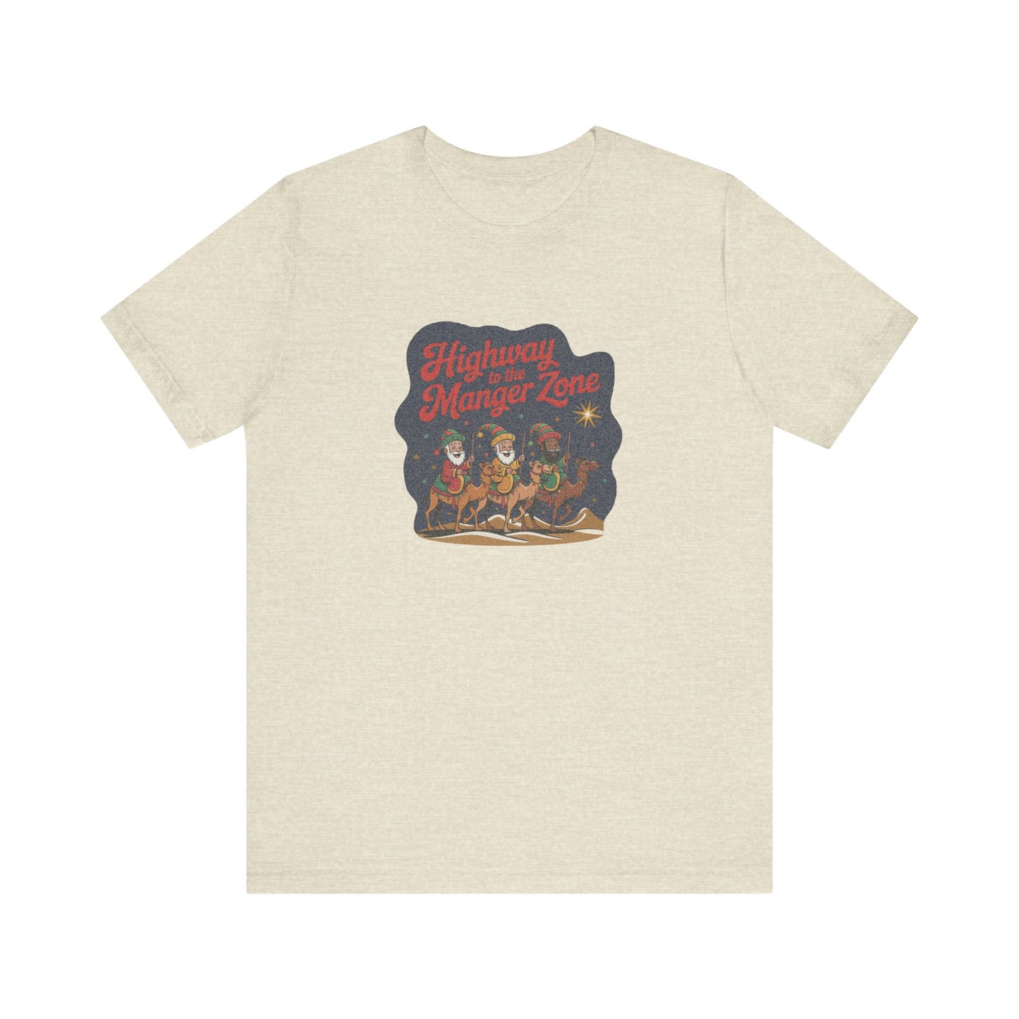 Highway to the Manger Zone — Top Gun-Inspired Christmas Retro Tee (Light)