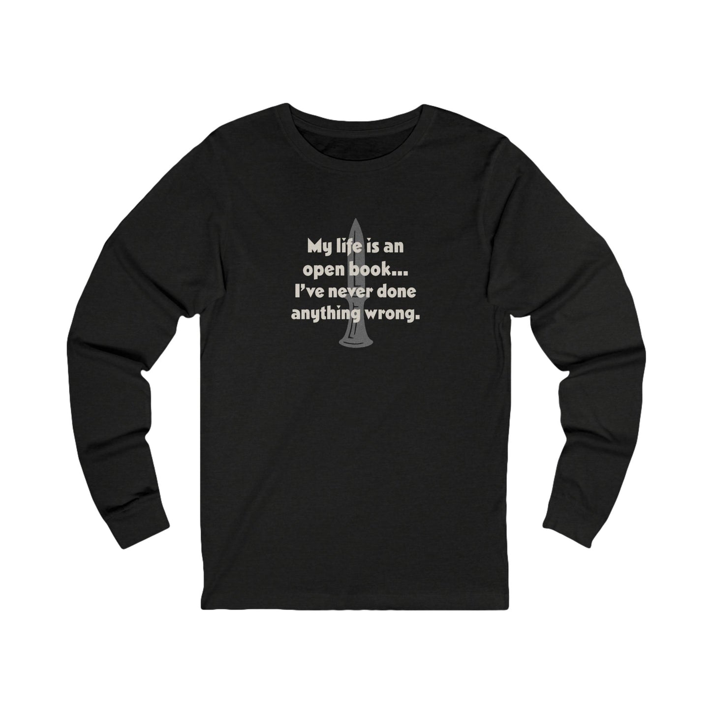 My Life Is an Open Book, I've Never Done Anything Wrong — Clue Retro Long Sleeve (Dark)
