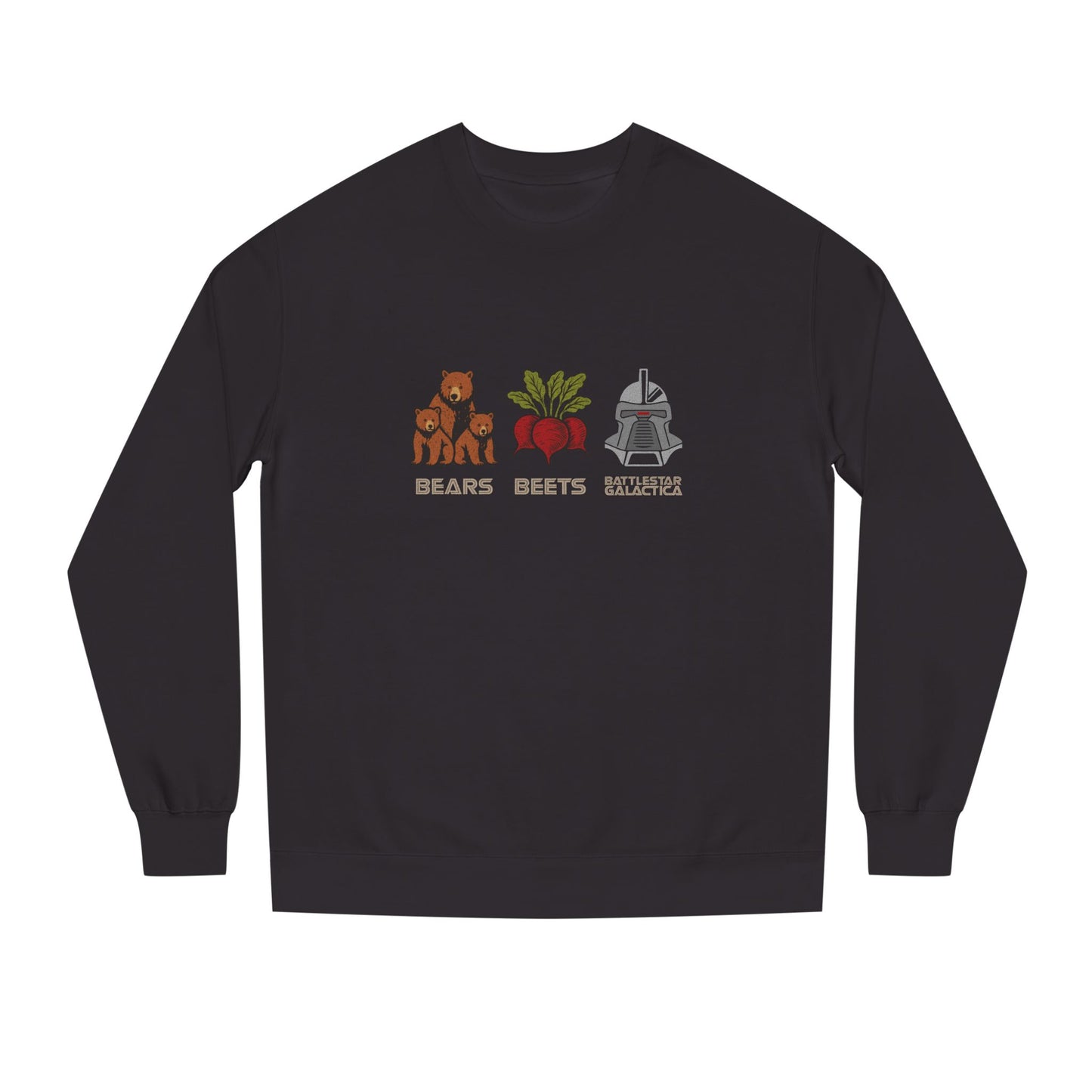 Bears, Beets, Battlestar (Captions) — Retro Sweatshirt (Dark)