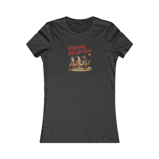 Highway to the Manger Zone — Top Gun Christmas Retro Women's Tee (Dark)