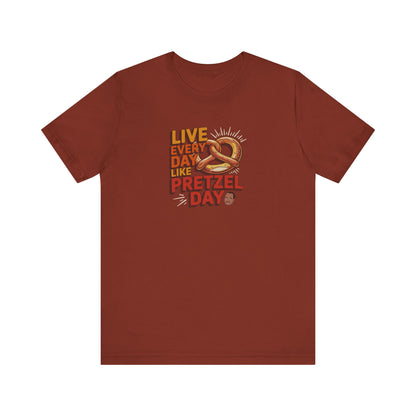 Live Every Day Like Pretzel Day — Stanley Hudson Retro Tee (Dark)