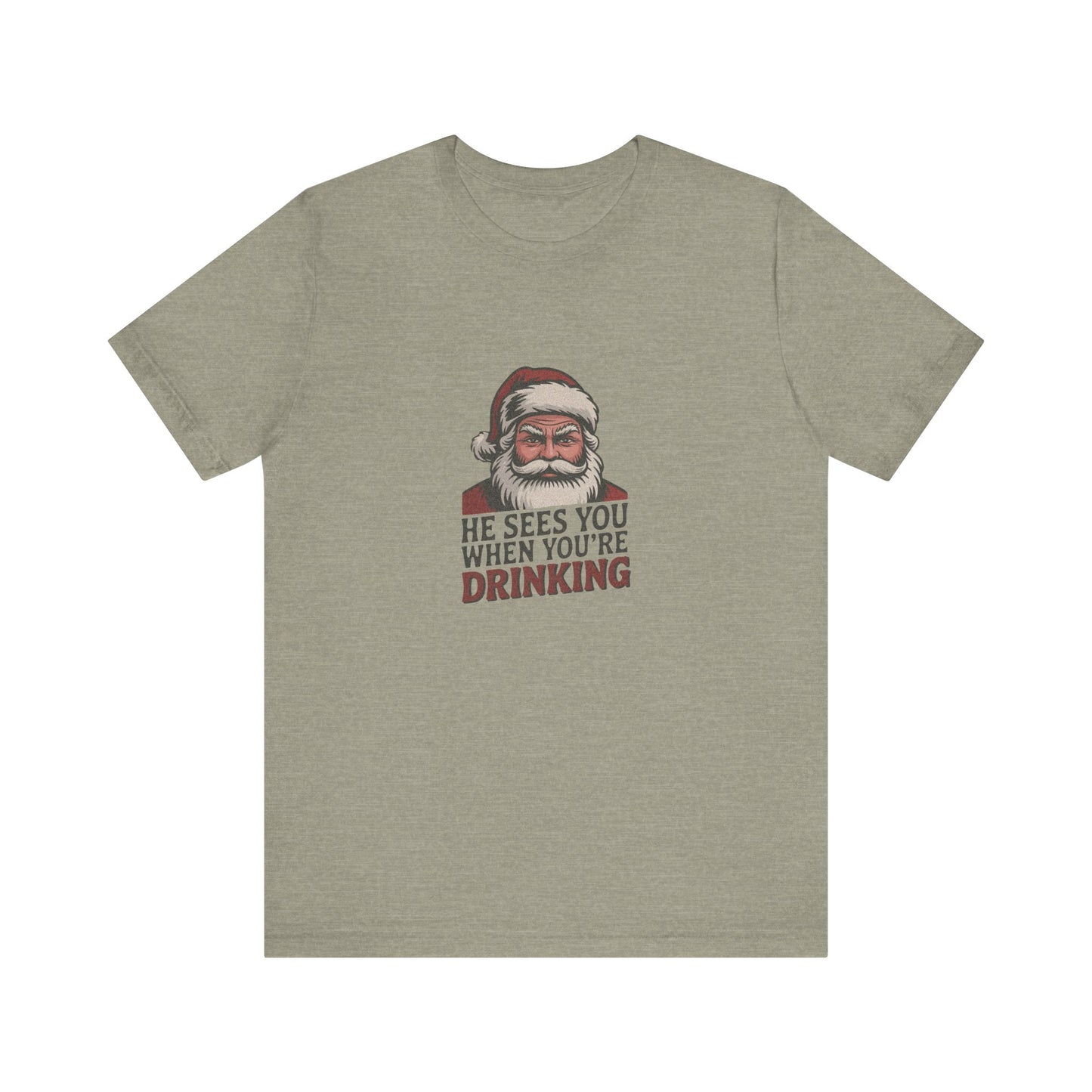 He Sees You When You're Drinking — Judgmental Santa Retro Tee (Light)
