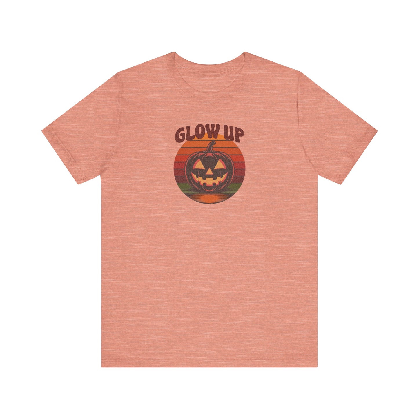 Halloween Glow Up Pumpkin — Retro Autumn Sunset Tee (Light)