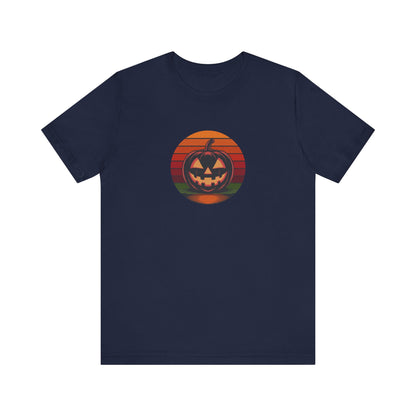 Retro Jack: Bold Grin — Halloween Sunset Tee (Dark)