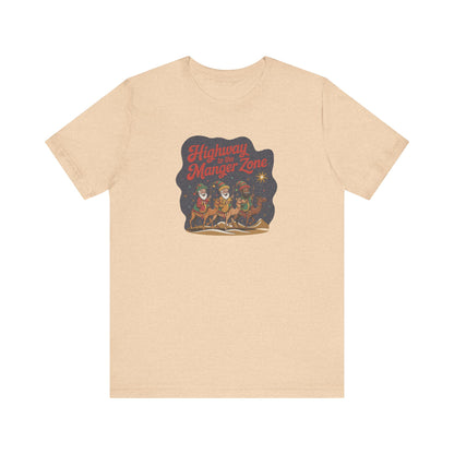 Highway to the Manger Zone — Top Gun Christmas Retro Tee (Light)