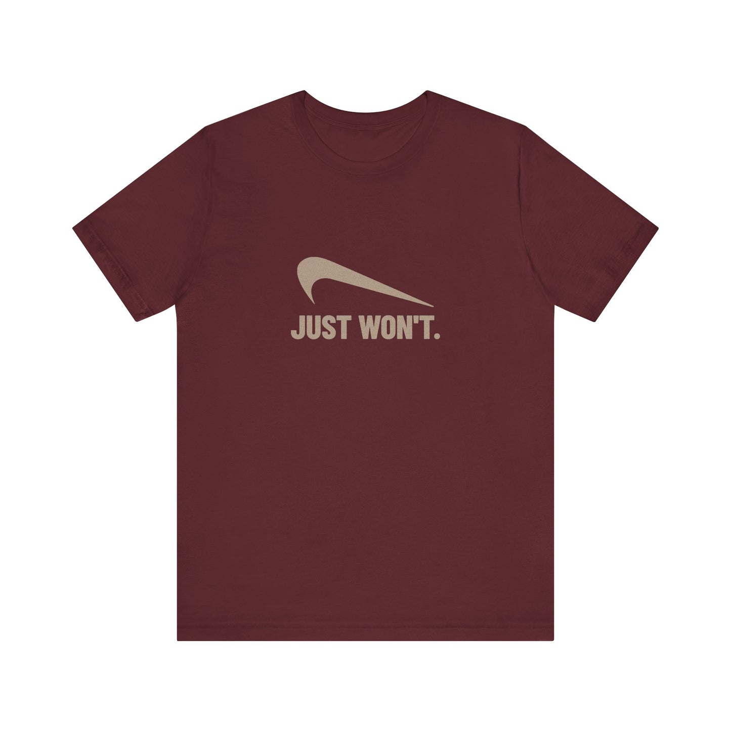 Just Won’t Athletic Parody — Retro Workout Tee (Dark)