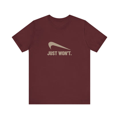 Just Won’t Athletic Parody — Retro Workout Tee (Dark)