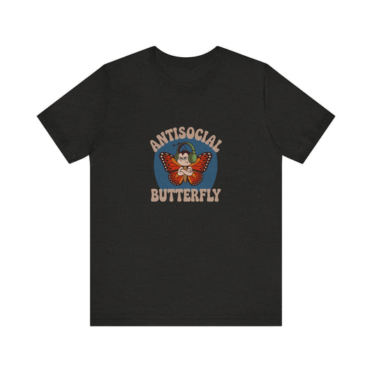 Antisocial Butterfly (Male) — Retro Workout Tee (Dark)