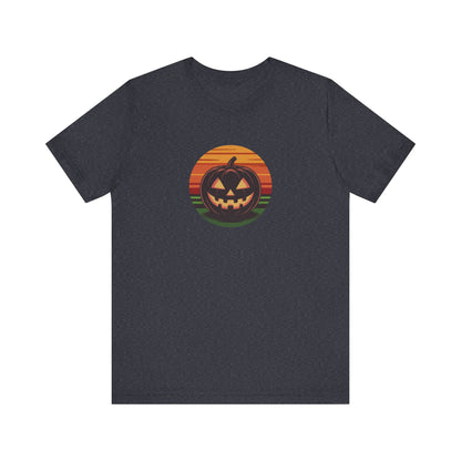 Retro Jack: Glowing Classic — Halloween Sunset Tee (Dark)