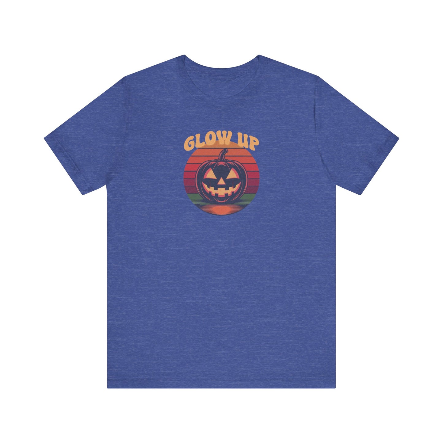 Halloween Glow Up Pumpkin — Retro Autumn Sunset Tee (Dark)