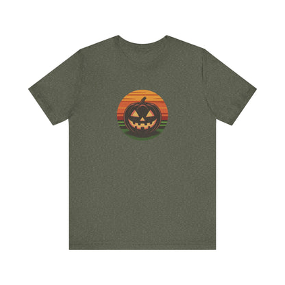 Retro Jack: Glowing Classic — Halloween Sunset Tee (Dark)