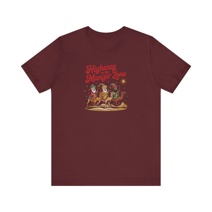 Highway to the Manger Zone — Top Gun Christmas Retro Tee (Dark)