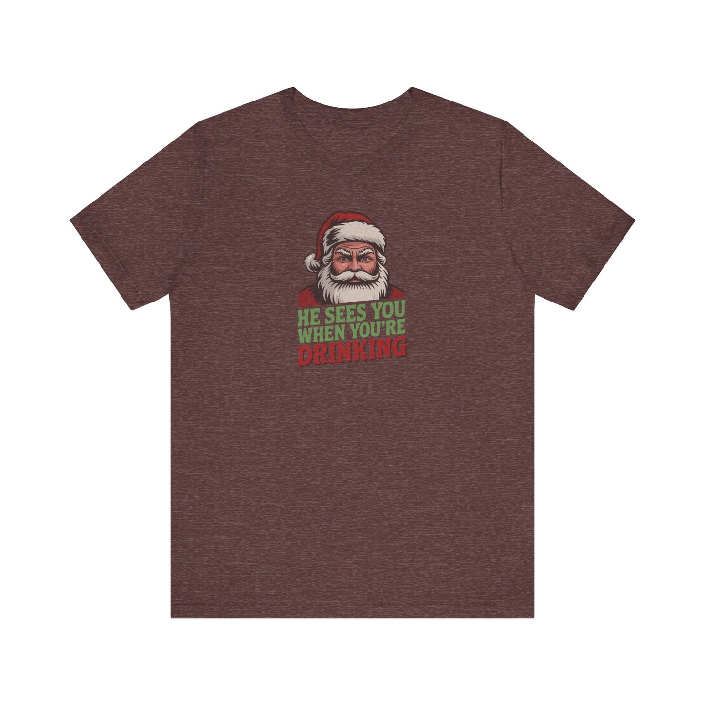 He Sees You When You're Drinking — Judgmental Santa Retro Tee (Dark)
