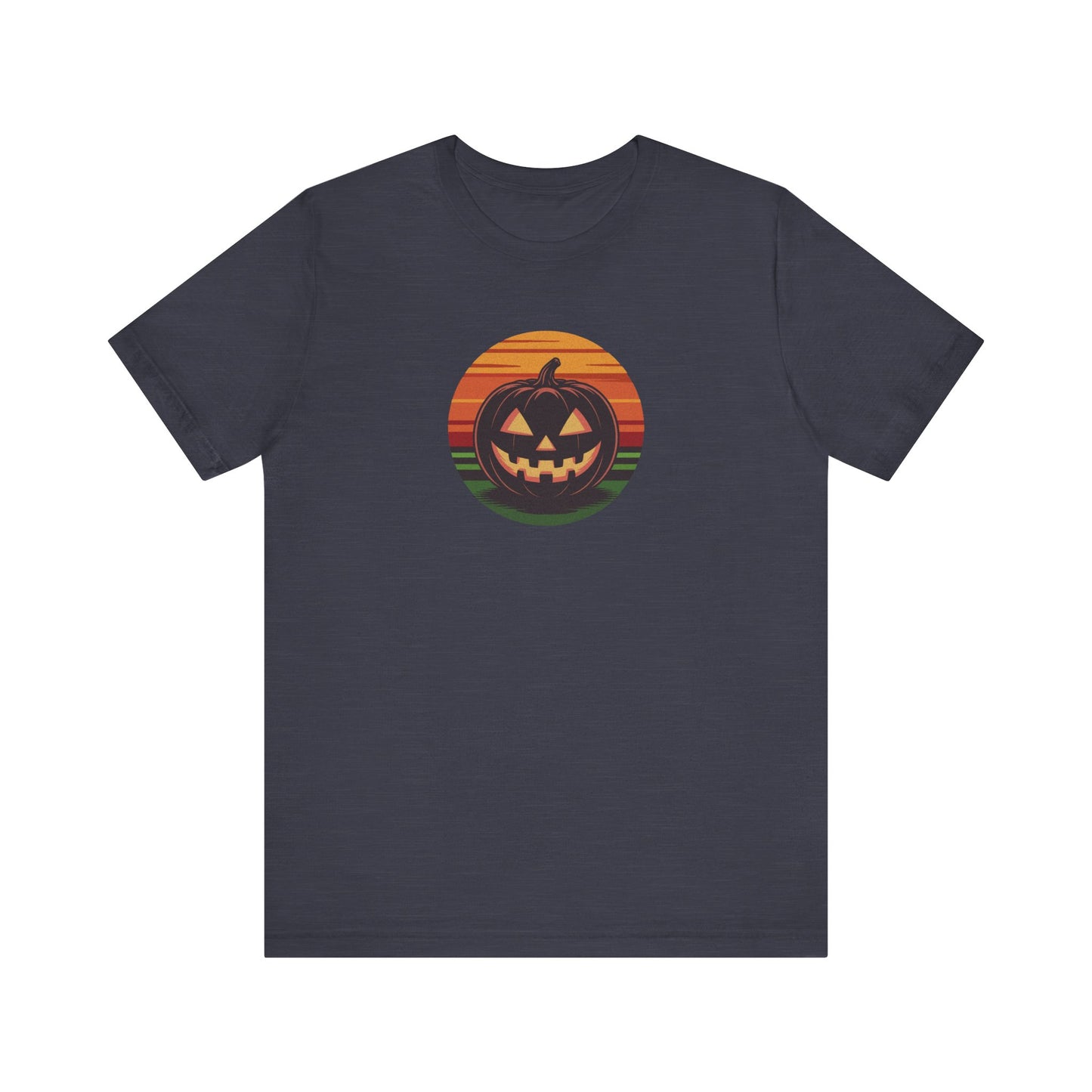 Retro Jack: Glowing Classic — Halloween Sunset Tee (Dark)