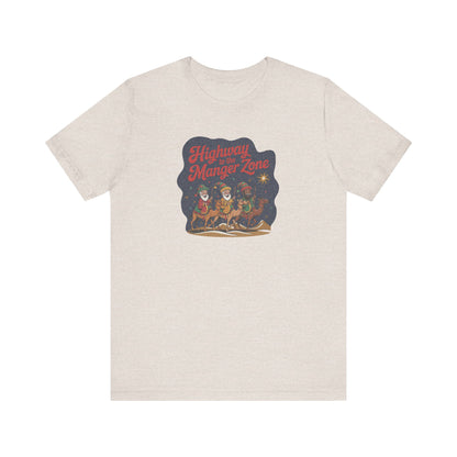Highway to the Manger Zone — Top Gun Christmas Retro Tee (Light)