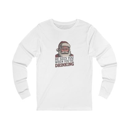 He Sees You When You're Drinking — Judgmental Santa Long Sleeve (Light)