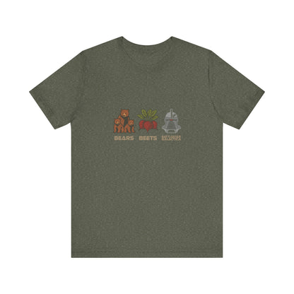 Bears, Beets, Battlestar (Captions) — Retro Tee (Dark)