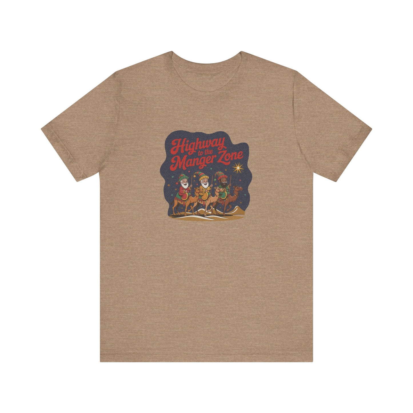Highway to the Manger Zone — Top Gun-Inspired Christmas Retro Tee (Light)