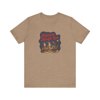 Highway to the Manger Zone — Top Gun-Inspired Christmas Retro Tee (Light)