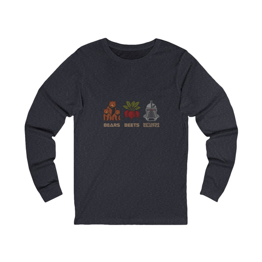 Bears, Beets, Battlestar (Captions) — Retro Long Sleeve (Dark)