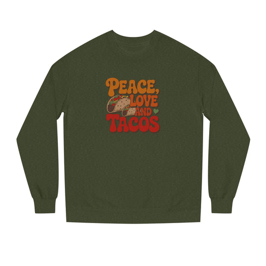 Peace, Love, and Tacos — Retro Foodie Sweatshirt (Dark)