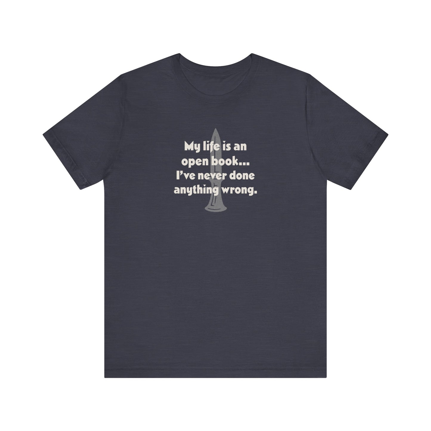My Life Is an Open Book, I've Never Done Anything Wrong — Clue Retro Tee (Dark)