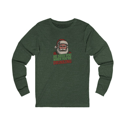 He Sees You When You're Drinking — Judgmental Santa Retro Long Sleeve (Dark)